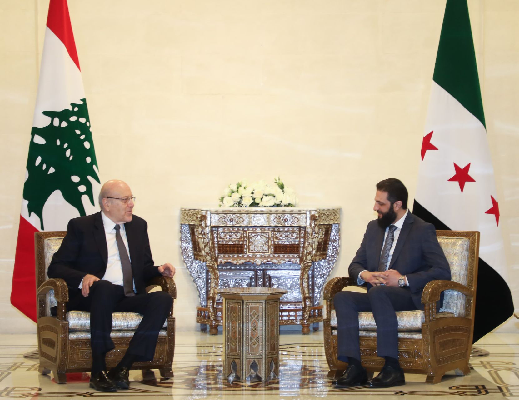 Mikati Holds Talks With Al-Shareh in Damascus