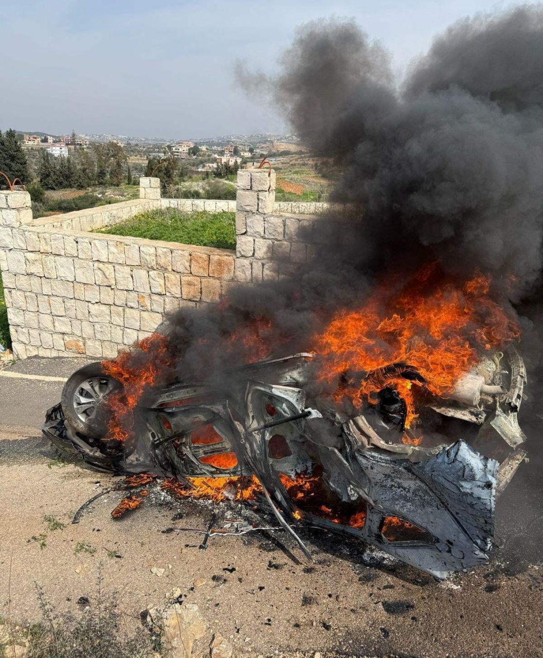 A Car Targeted by an Israeli Drone in Tyre