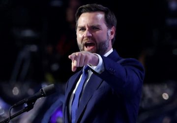 US Senator from Ohio and 2024 Republican vice presidential candidate J.D. Vance gestures as he speaks during the third day of the 2024 Republican National Convention at the Fiserv Forum in Milwaukee, Wisconsin, on July 17, 2024. Days after he survived an assassination attempt Donald Trump won formal nomination as the Republican presidential candidate and picked Ohio US Senator J.D. Vance for running mate.